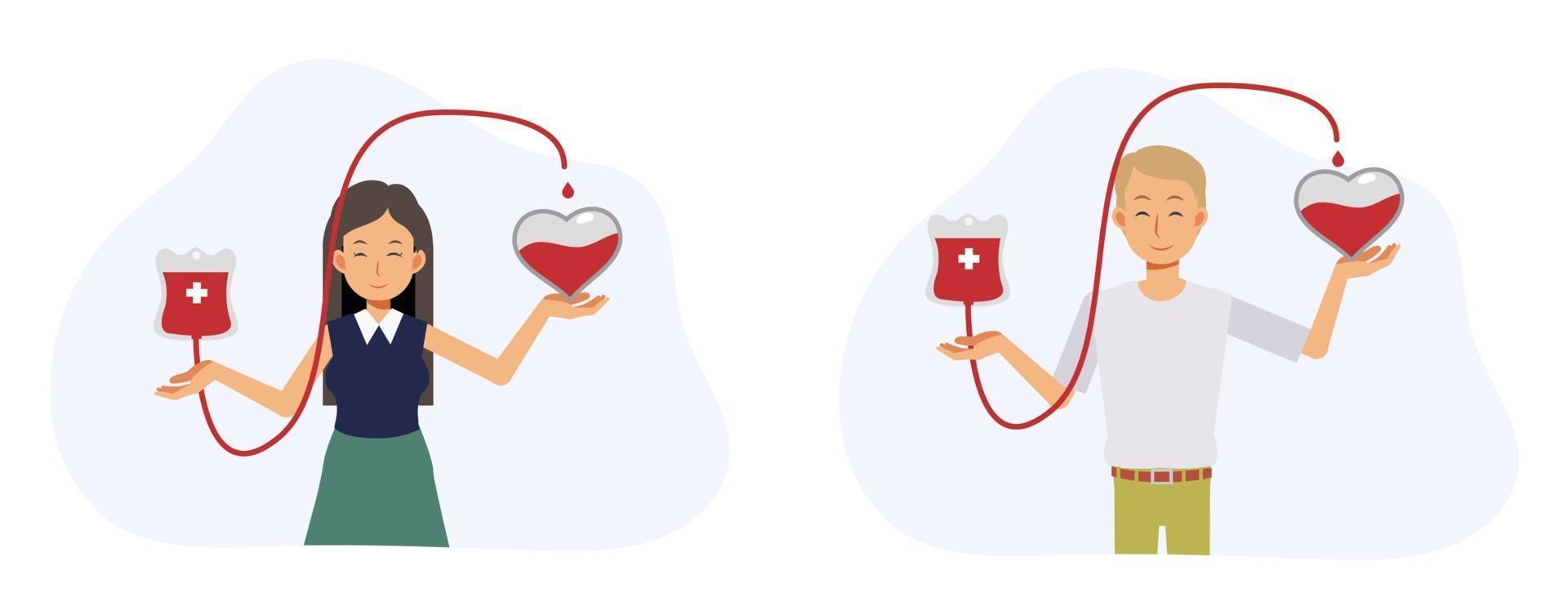 Blood donation concept.charity,Volunteer donating blood near heart vector