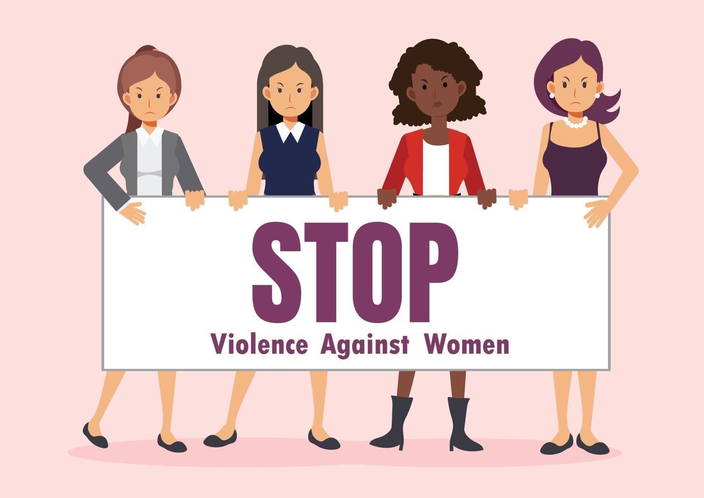 Women hold sign 'STOP Violence Against Women'. vector