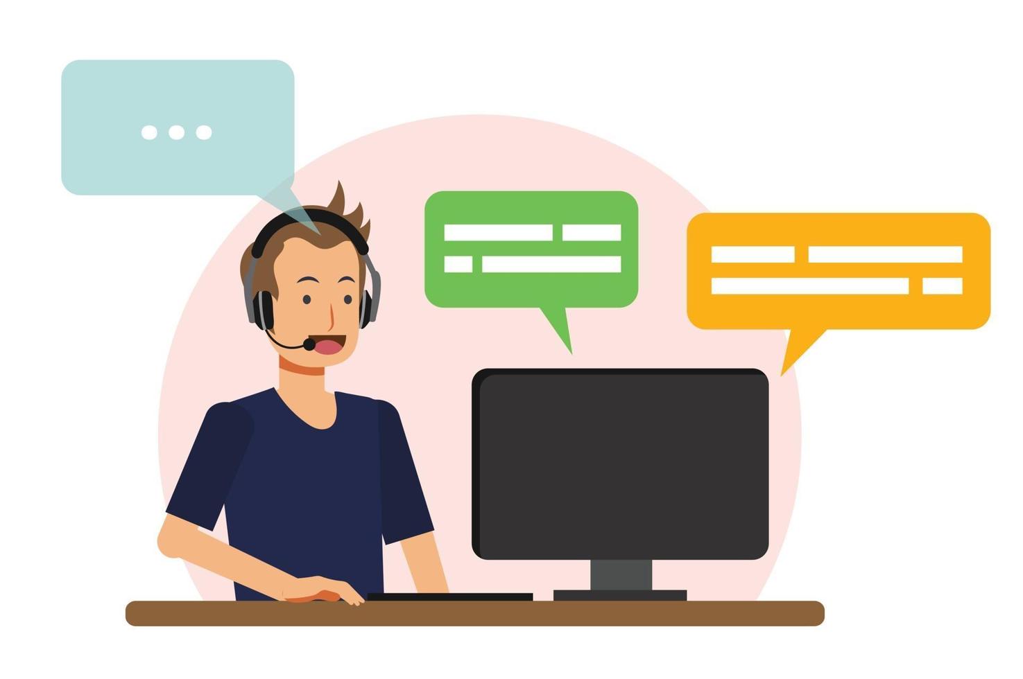 call center concept, male call center agent is answer customer vector