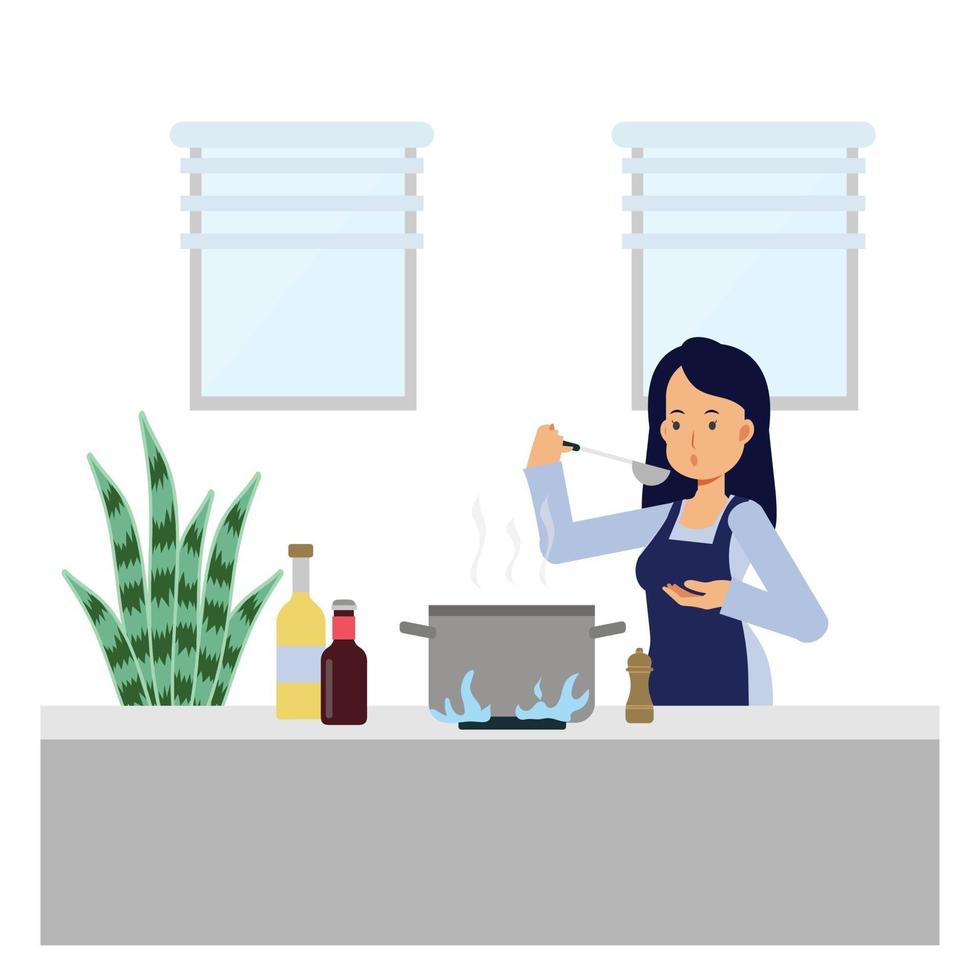 women cooking in the kitchen. Prepare Food. vector