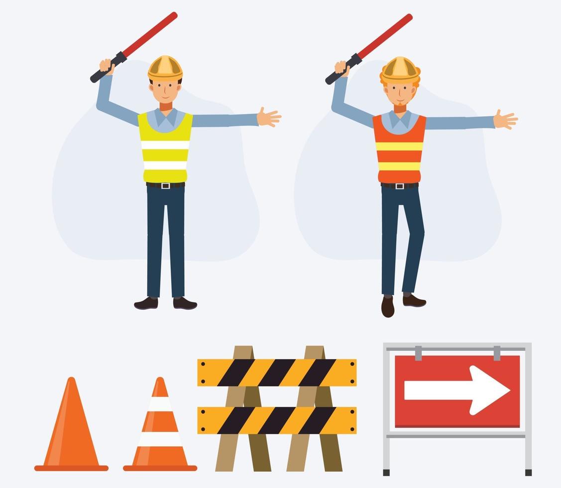 male security guards holding traffic light baton. vector