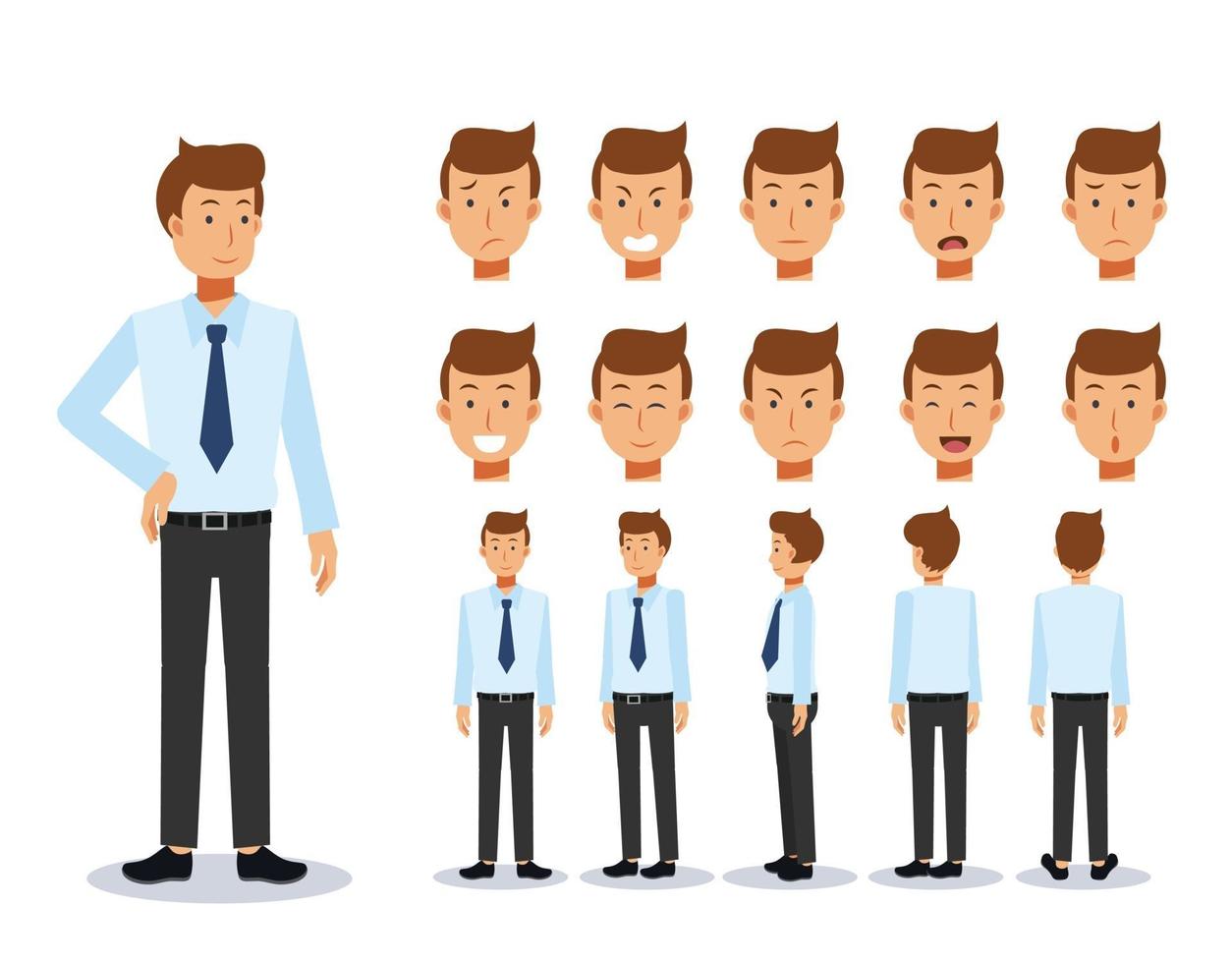 Businessman Flat Vector Character creation set with various views