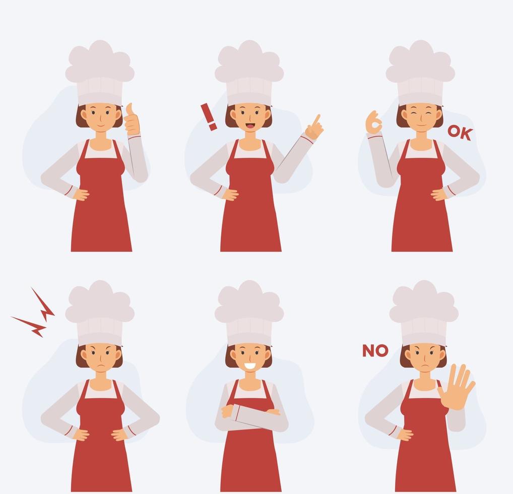 half body Female chef  Vector Character set with various action