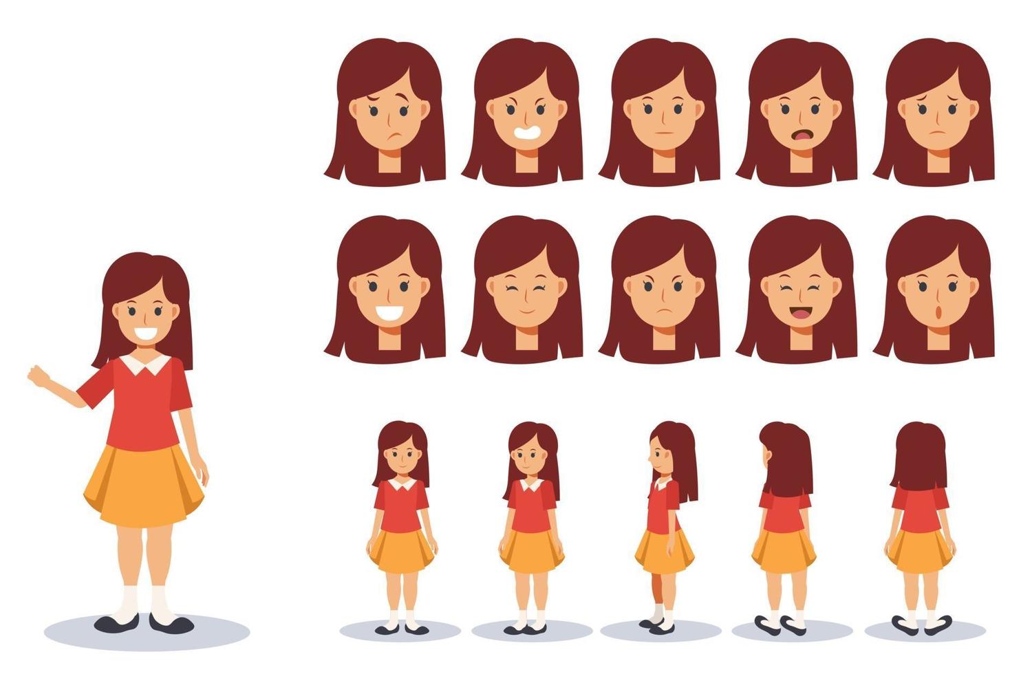 set of girl wear casual clothing character in various action. vector