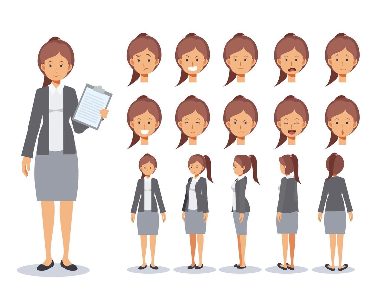 creación de personajes vectoriales planos de mujer de negocios con varias vistas. vector