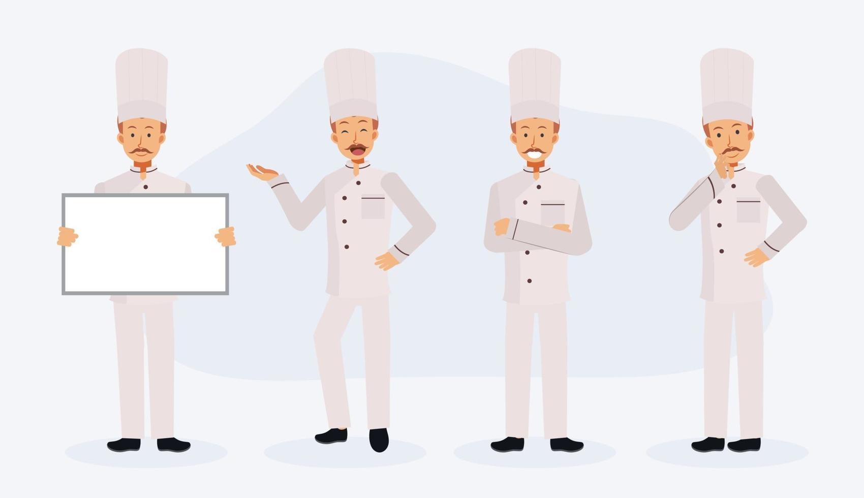 Male Chef Flat Vector Character set with various action.