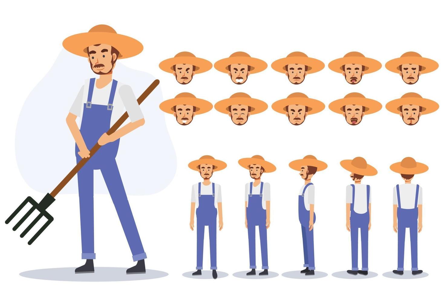 Character of a male Farmer in various views vector