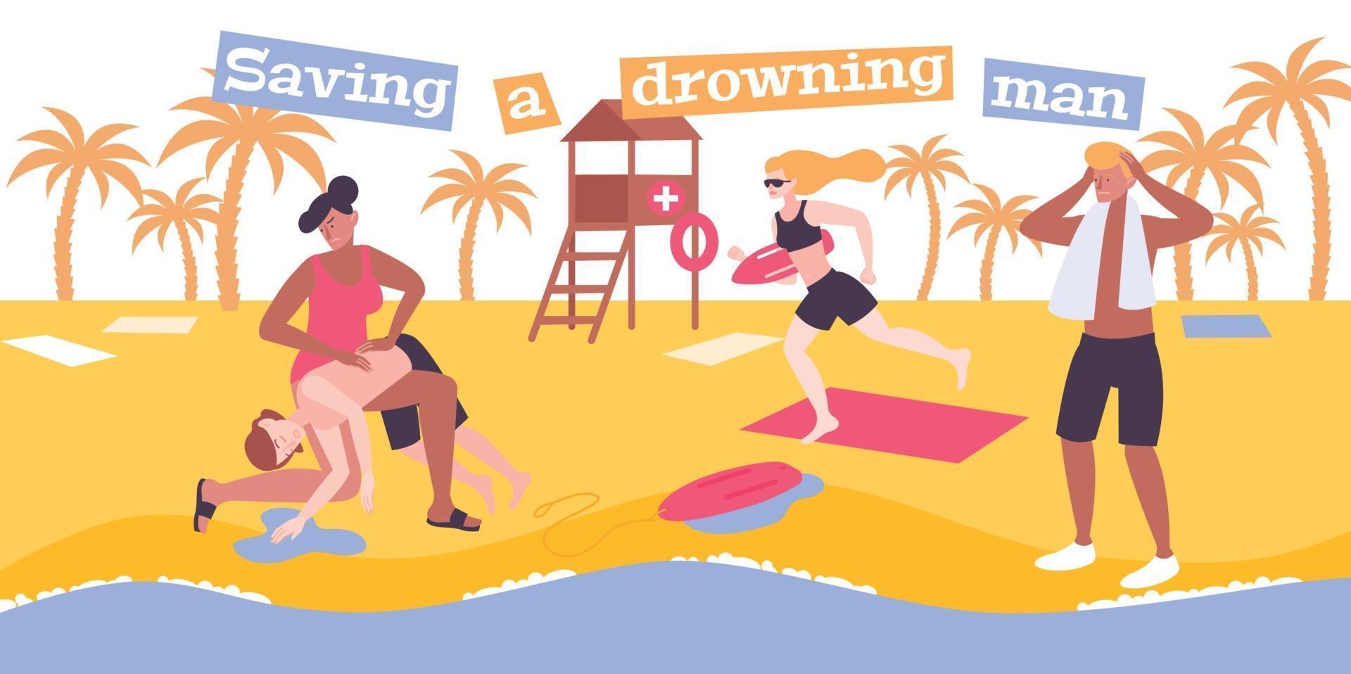 Saving Drowning Man Composition vector