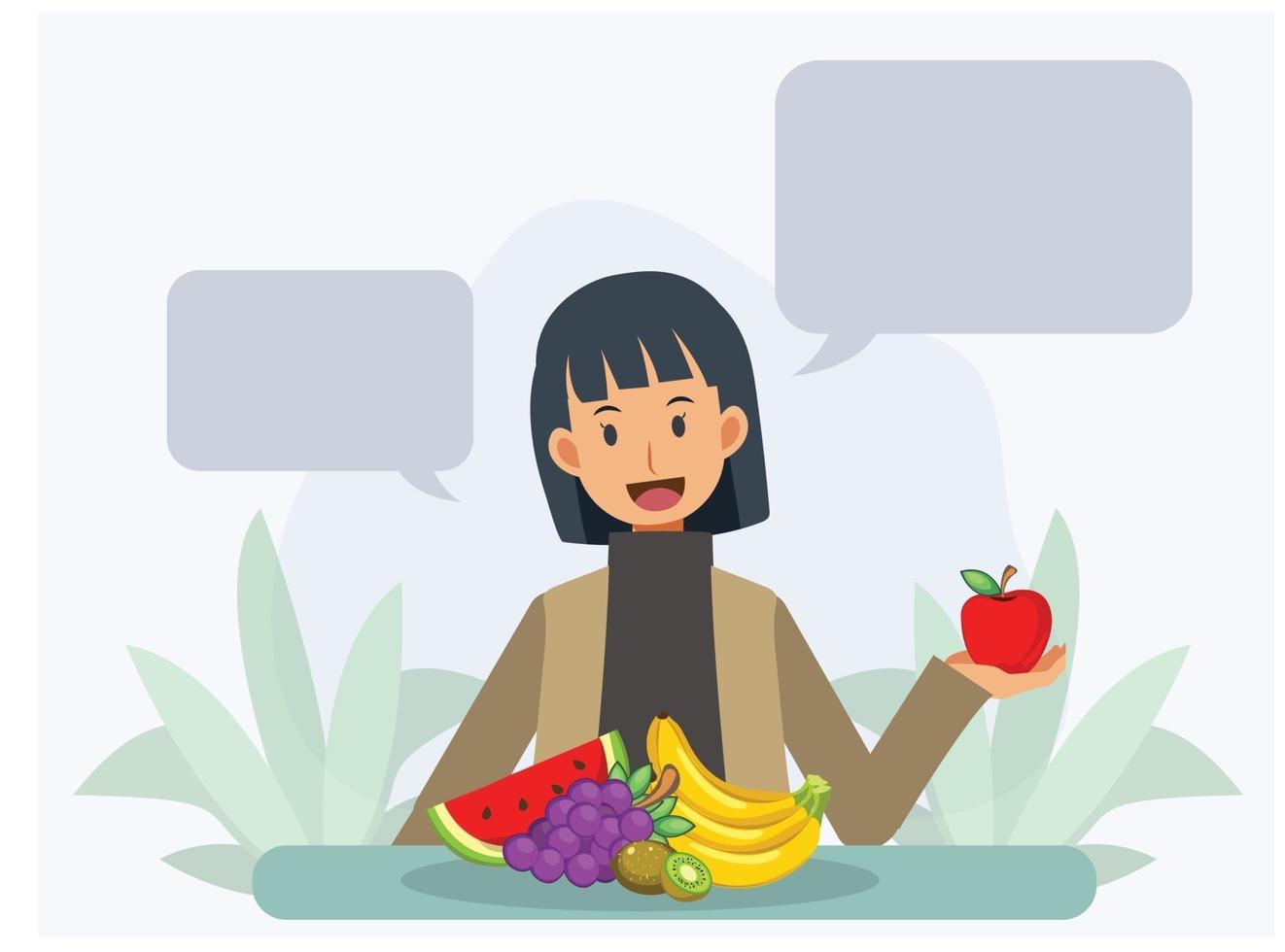 concepto de salud y dieta saludable mujer sosteniendo una manzana en la mano vector