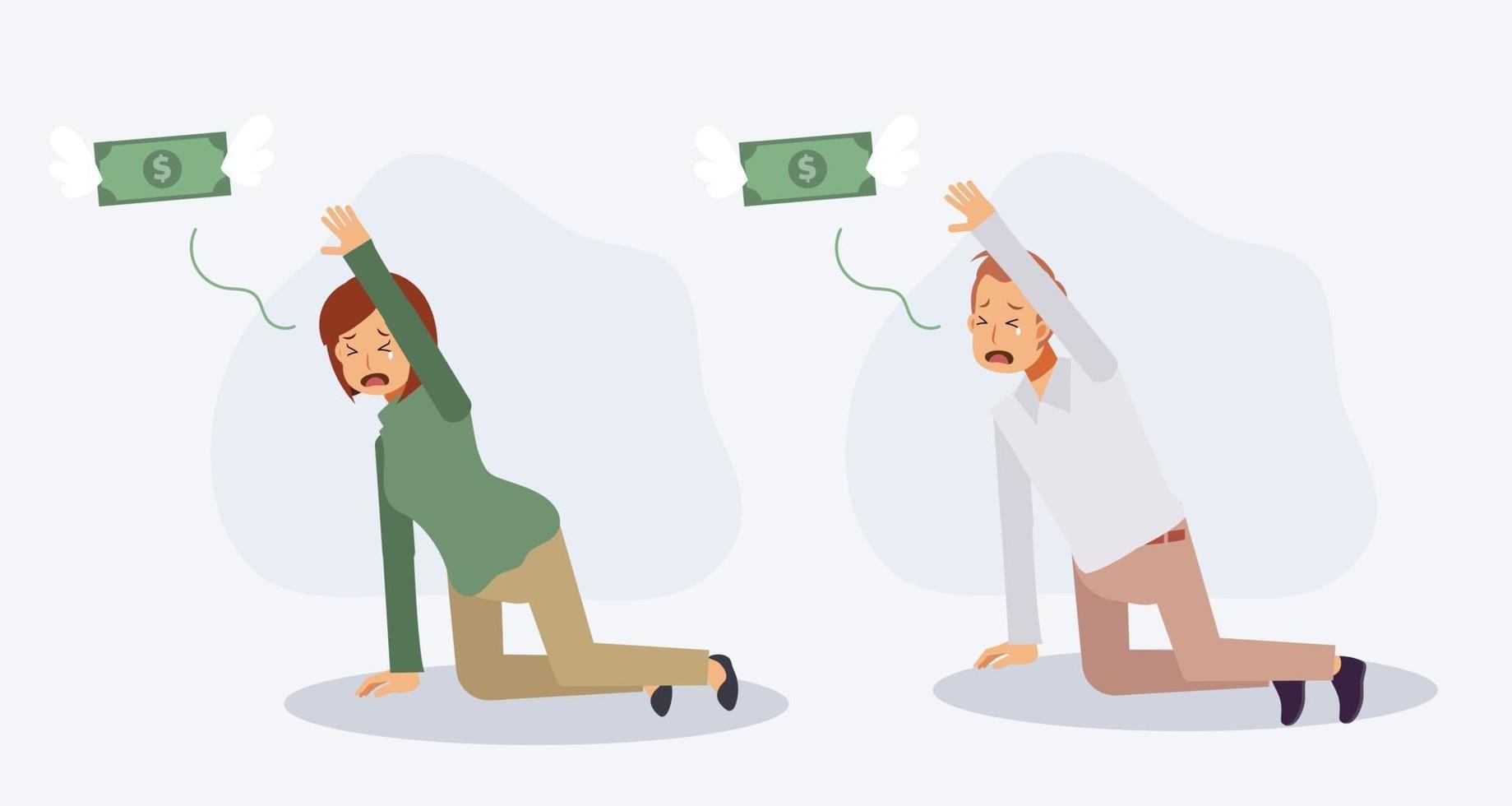 man and woman crying and begging money to not gone.financial crisis. vector