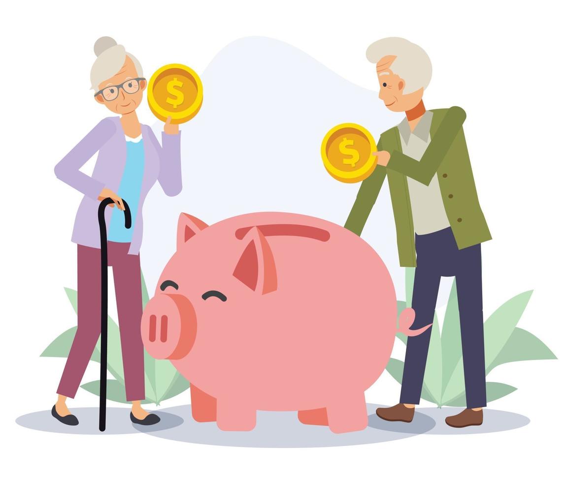 Old man and woman saving money concept,retire life. vector