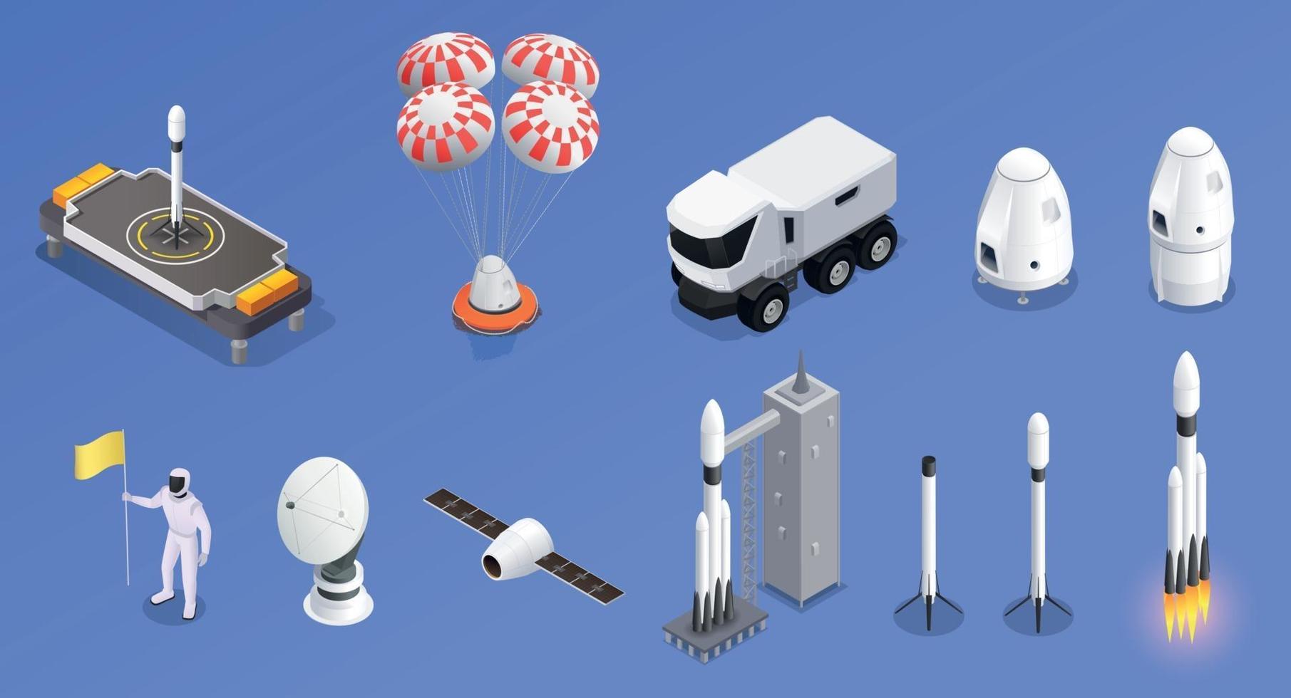 iconos isométricos del programa espacial vector