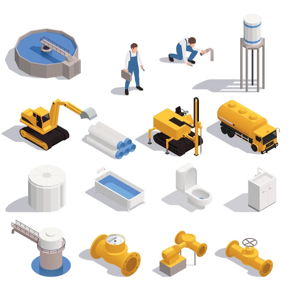 Water Supply Isometric Set vector