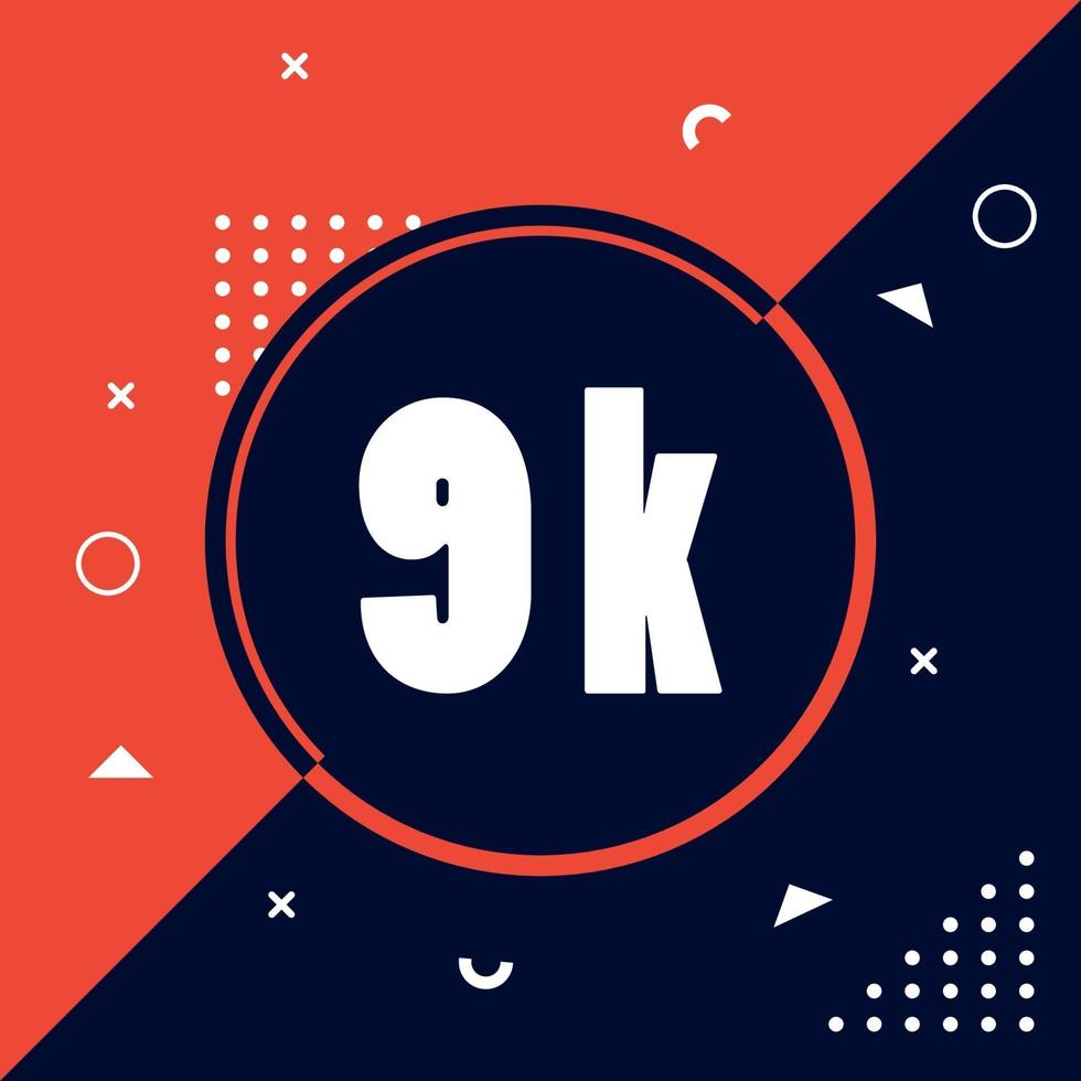 9k followers with memphis style vector