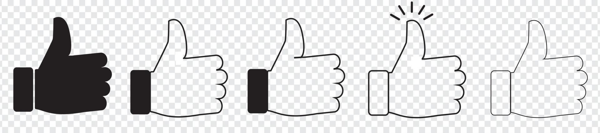 thumb up icon set, like sign, like symbol vector