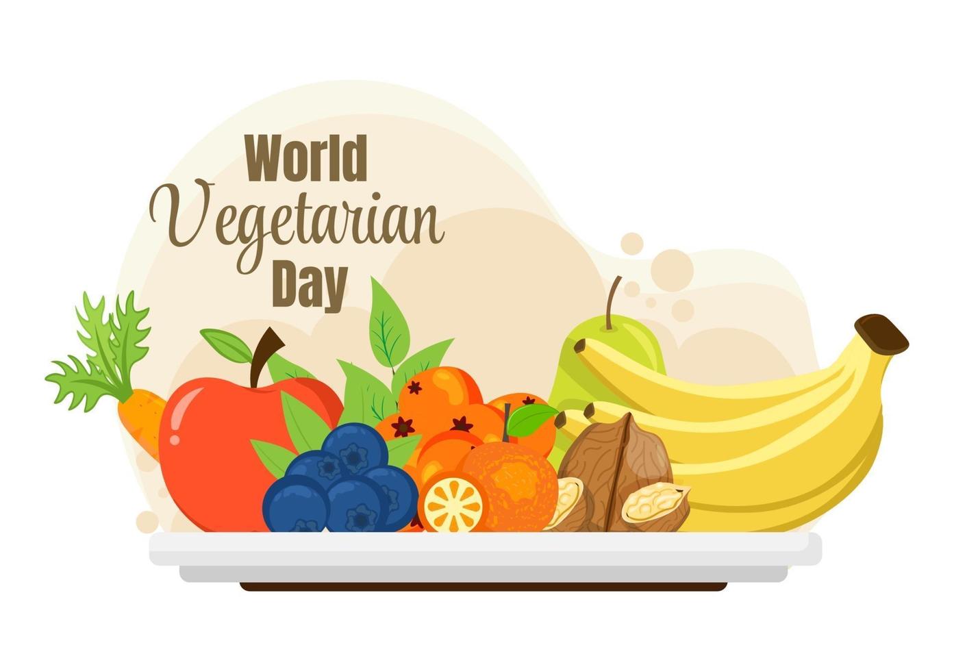 World Vegetarian Day and Vegetables or Fruits Vector Illustration