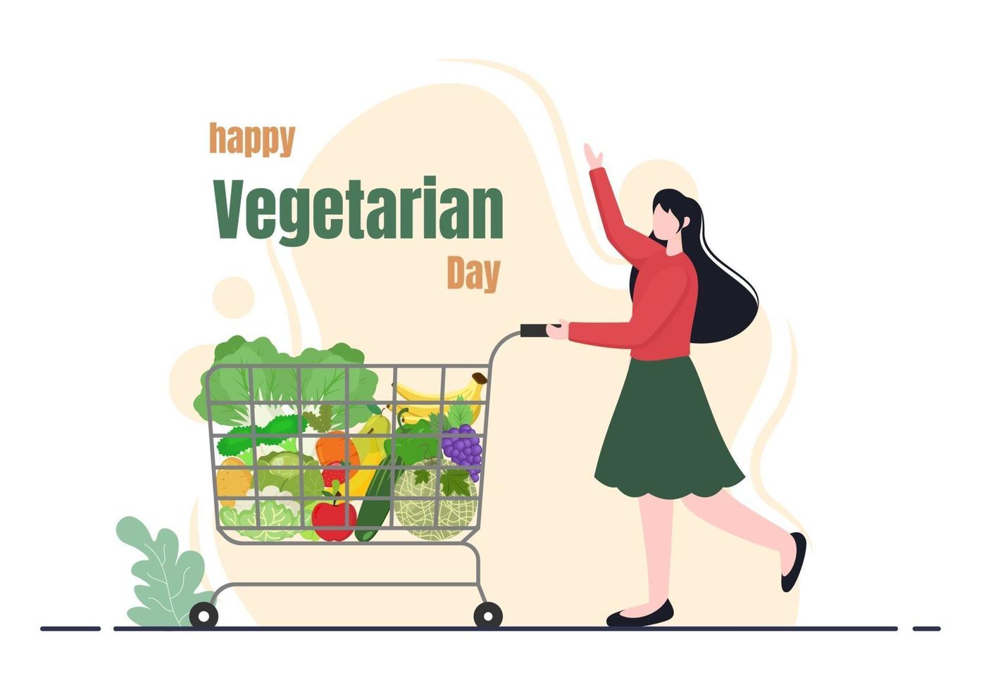 Ilustración de vector de día mundial del vegetariano y verduras o frutas