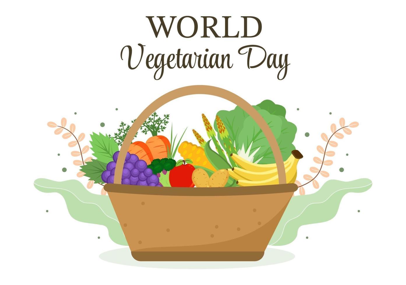 World Vegetarian Day and Vegetables or Fruits Vector Illustration