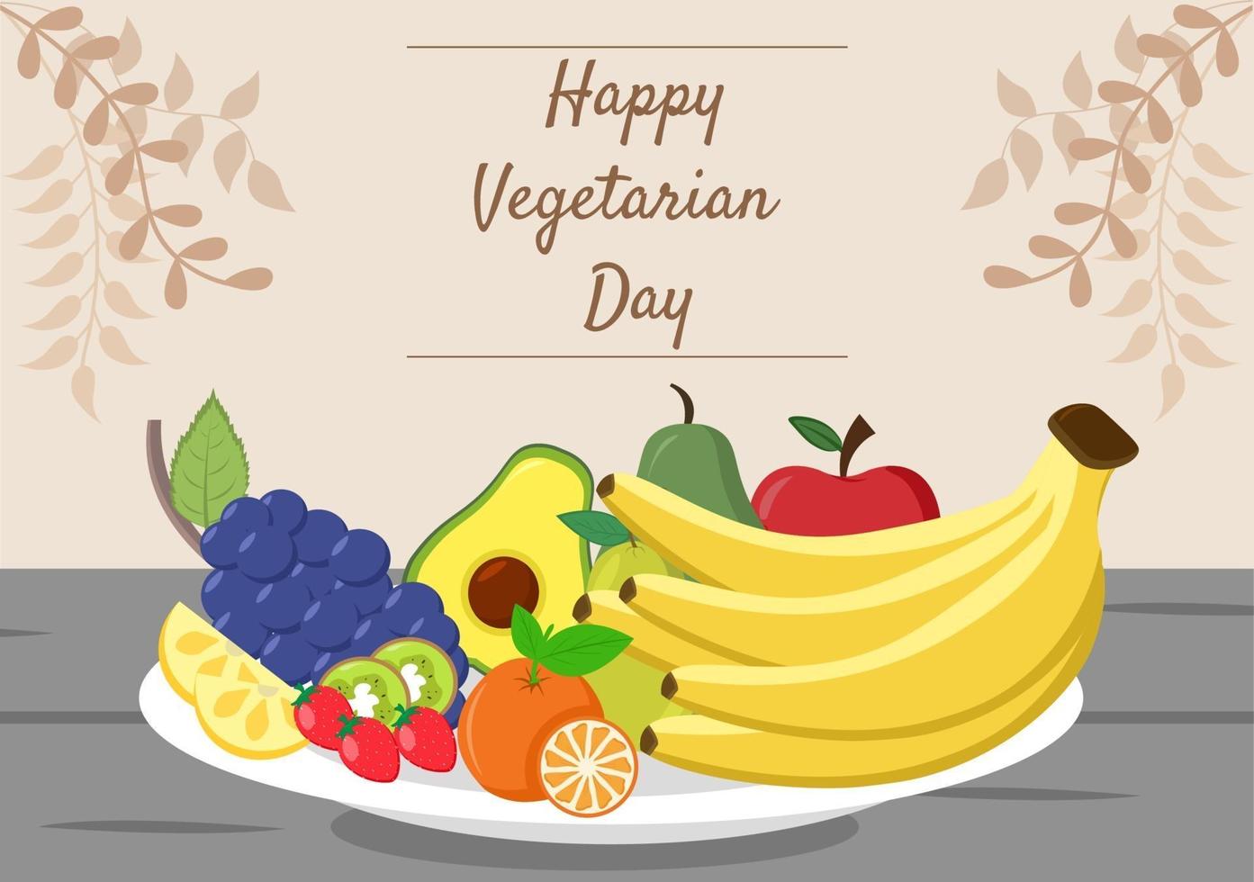 Ilustración de vector de día mundial del vegetariano y verduras o frutas