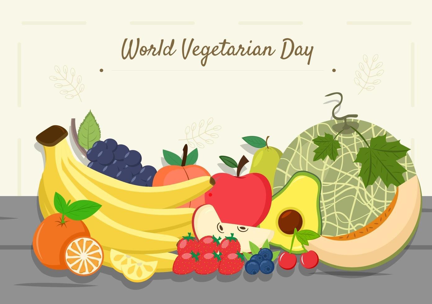 World Vegetarian Day and Vegetables or Fruits Vector Illustration