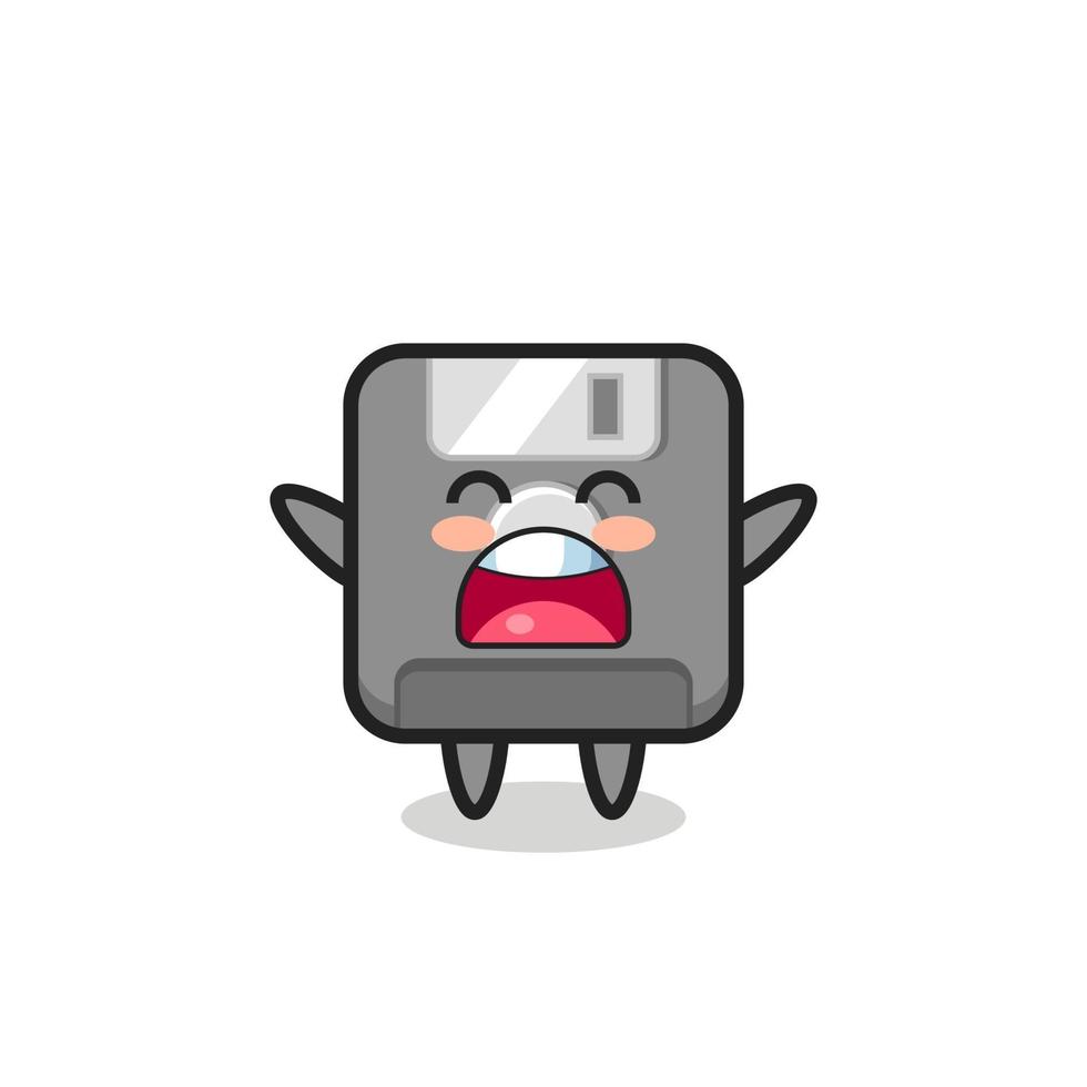 cute floppy disk mascot with a yawn expression vector