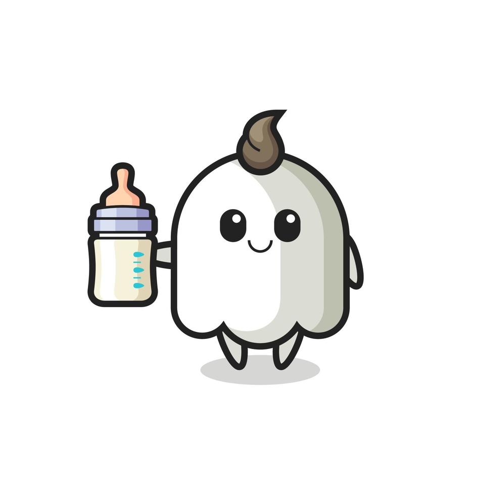 baby ghost cartoon character with milk bottle vector