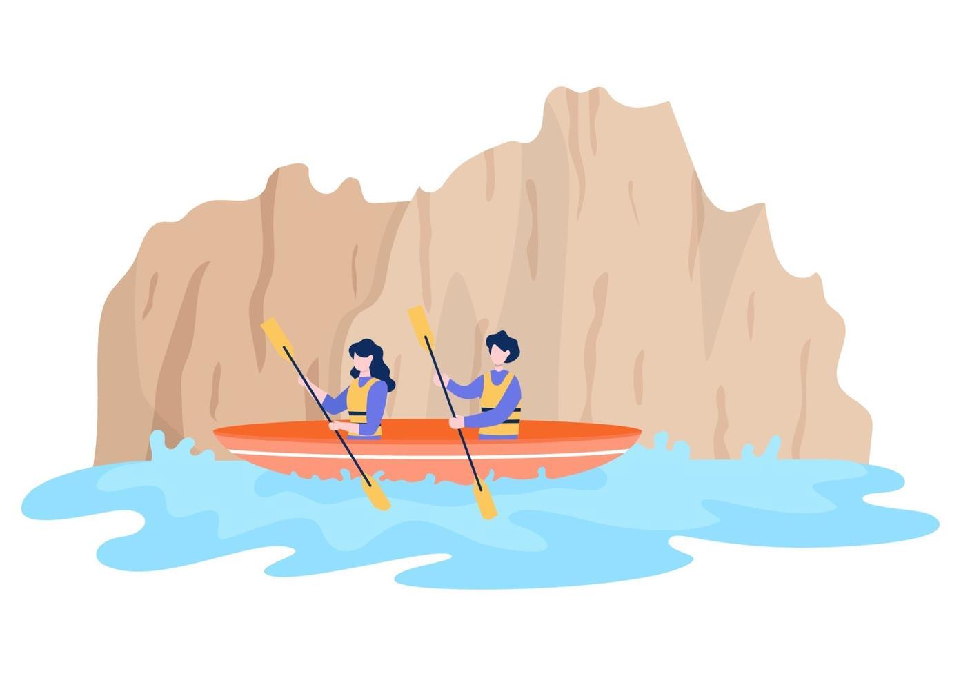 Rafting, Canoeing, Kayaking in the River Vector Illustration