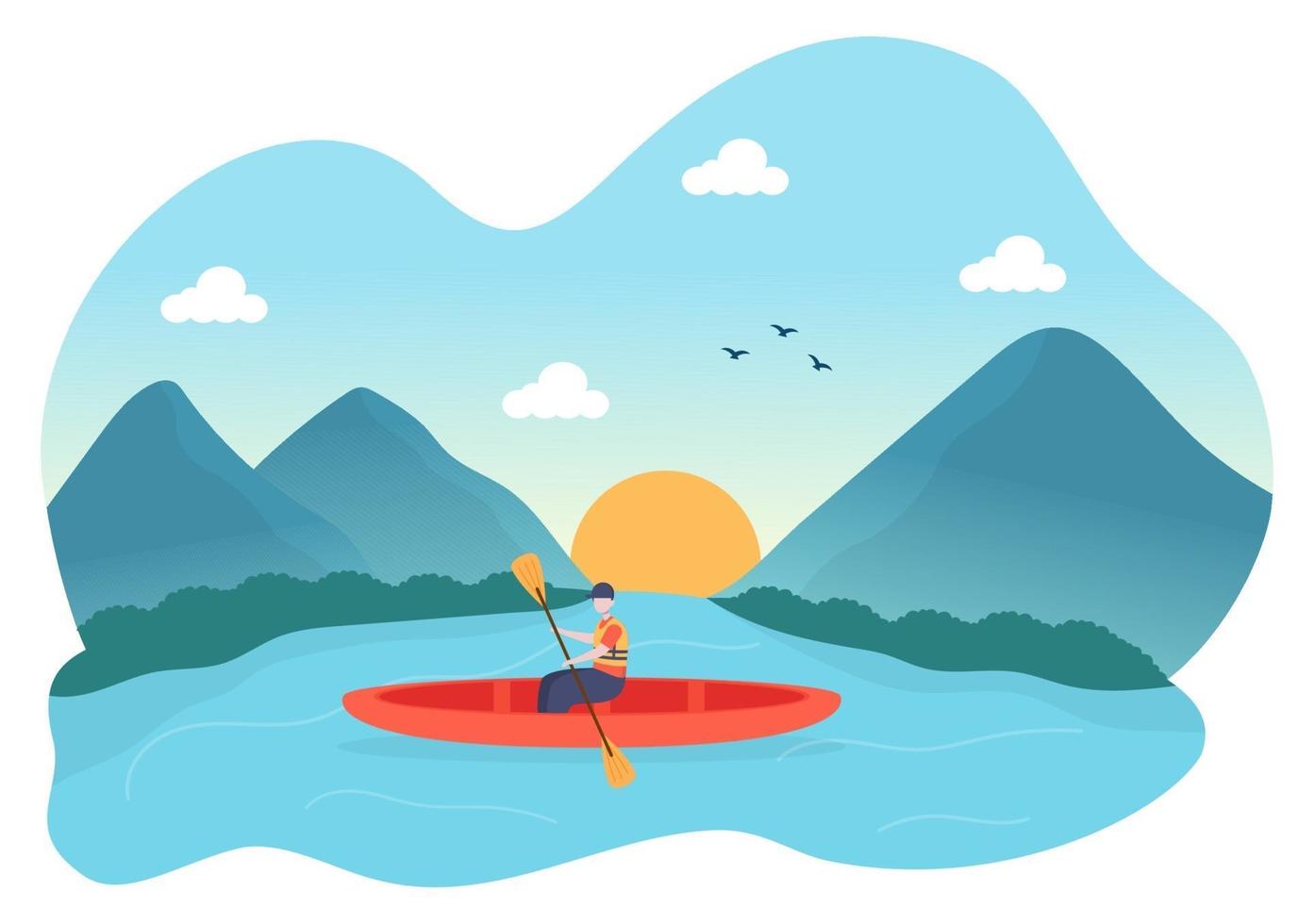 Rafting, Canoeing, Kayaking in the River Vector Illustration