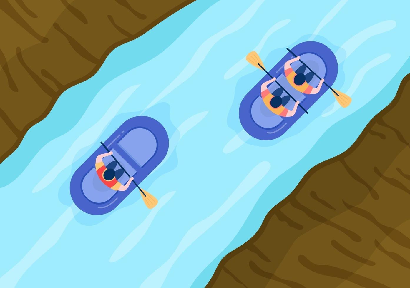 Rafting, Canoeing, Kayaking in the River Vector Illustration