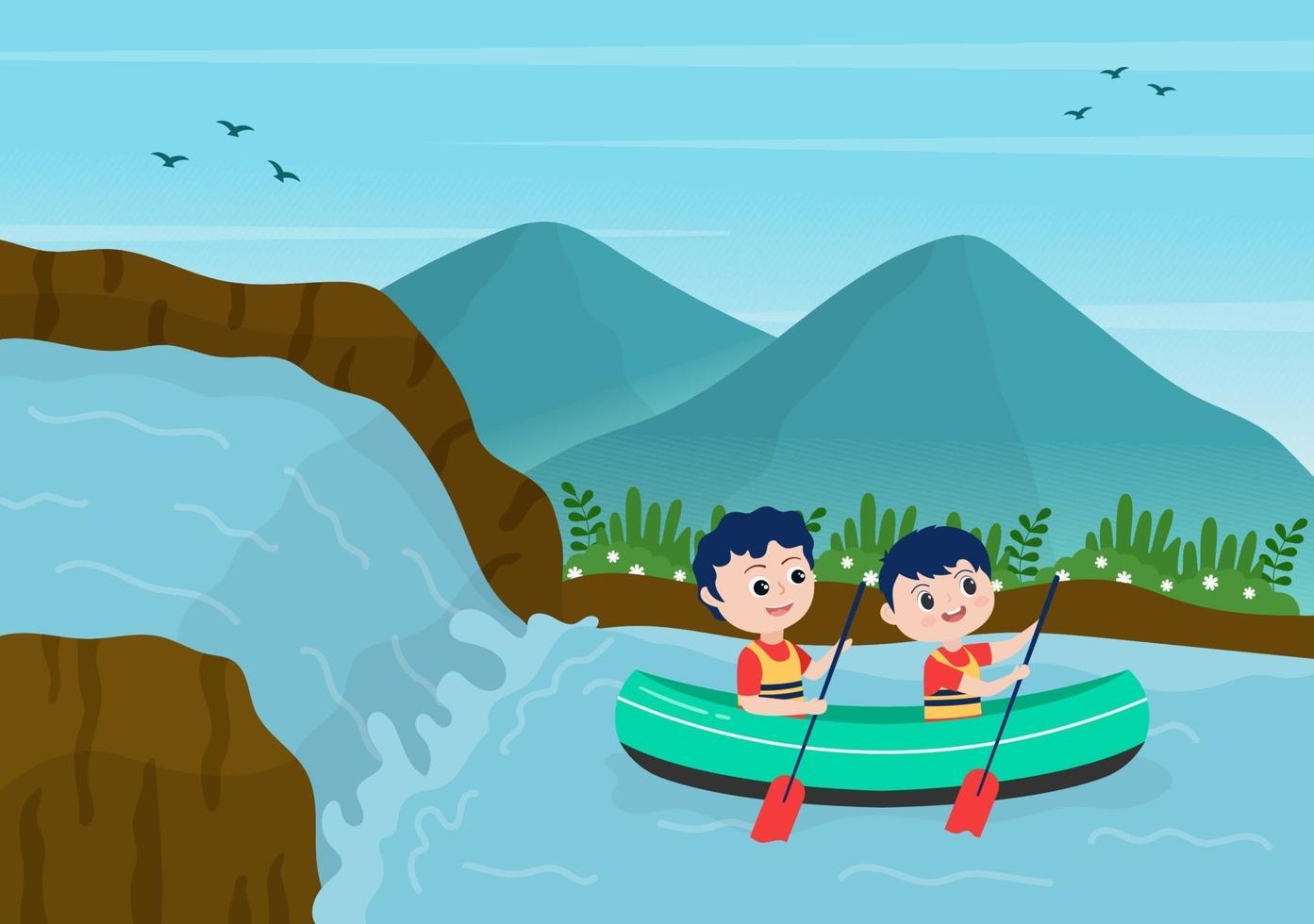 Rafting, Canoeing, Kayaking in the River Vector Illustration