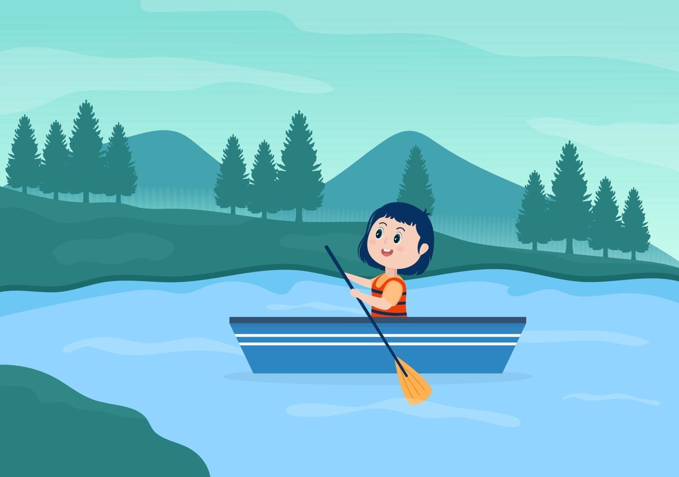 Rafting, Canoeing, Kayaking in the River Vector Illustration