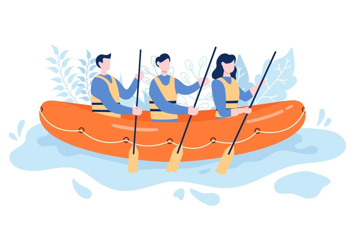 Rafting, Canoeing, Kayaking in the River Vector Illustration