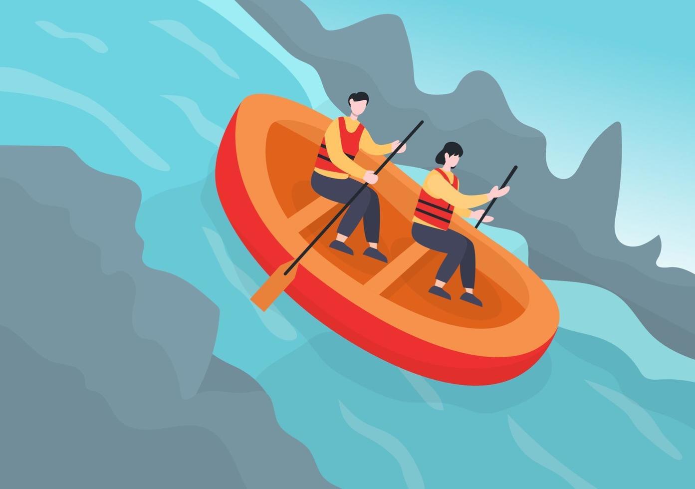 Rafting, Canoeing, Kayaking in the River Vector Illustration