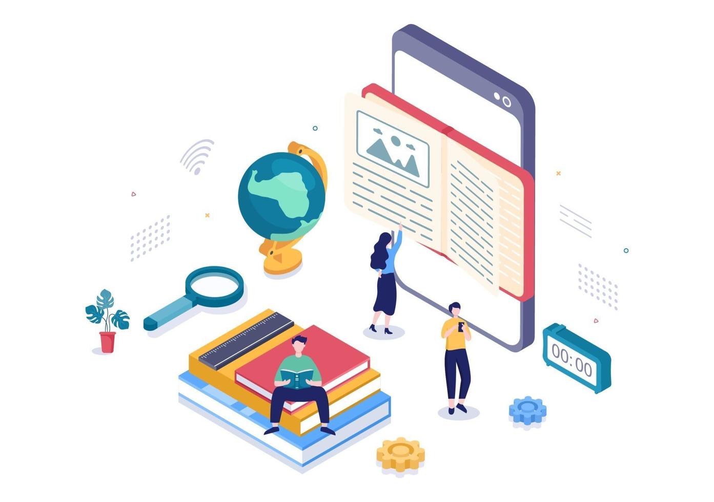 Online Library Digital Education with Distance Learning Illustration vector