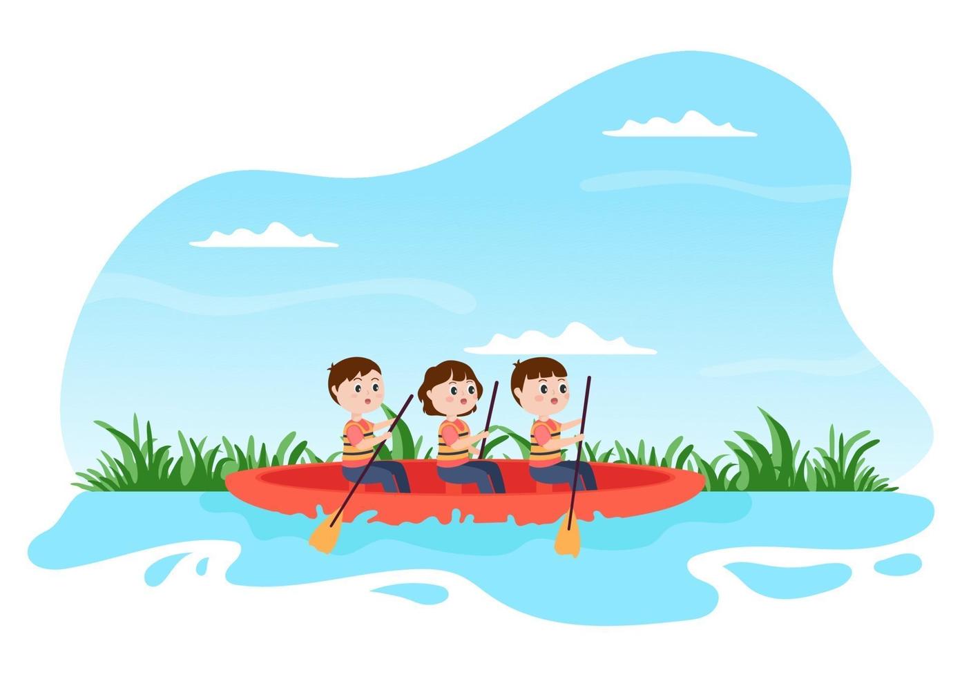Rafting, Canoeing, Kayaking in the River Vector Illustration