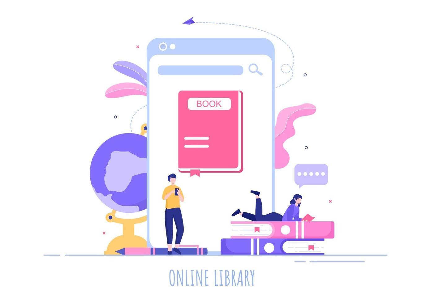 biblioteca en línea educación digital con ilustración de aprendizaje a distancia vector