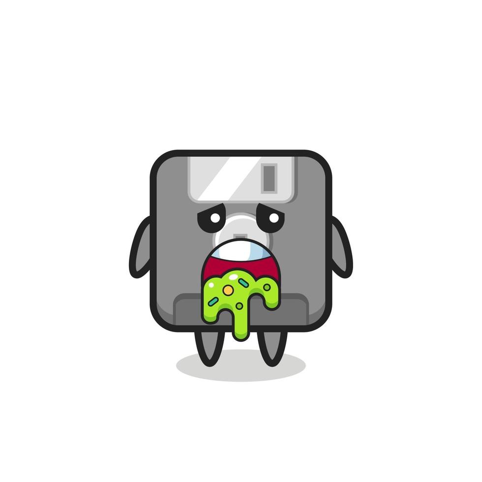 the cute floppy disk character with puke vector