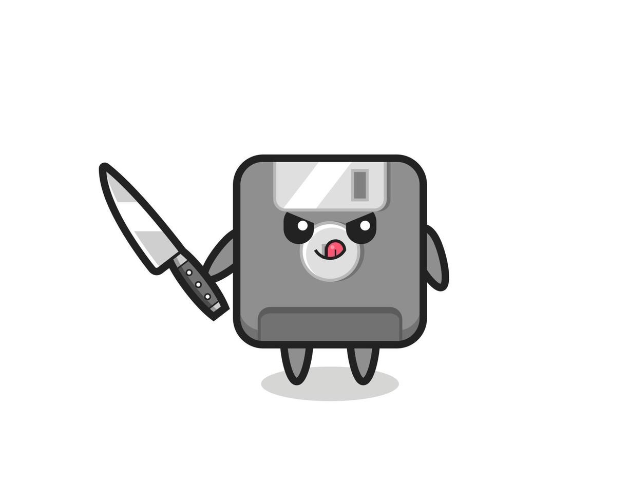 linda mascota del disquete como un psicópata sosteniendo un cuchillo vector