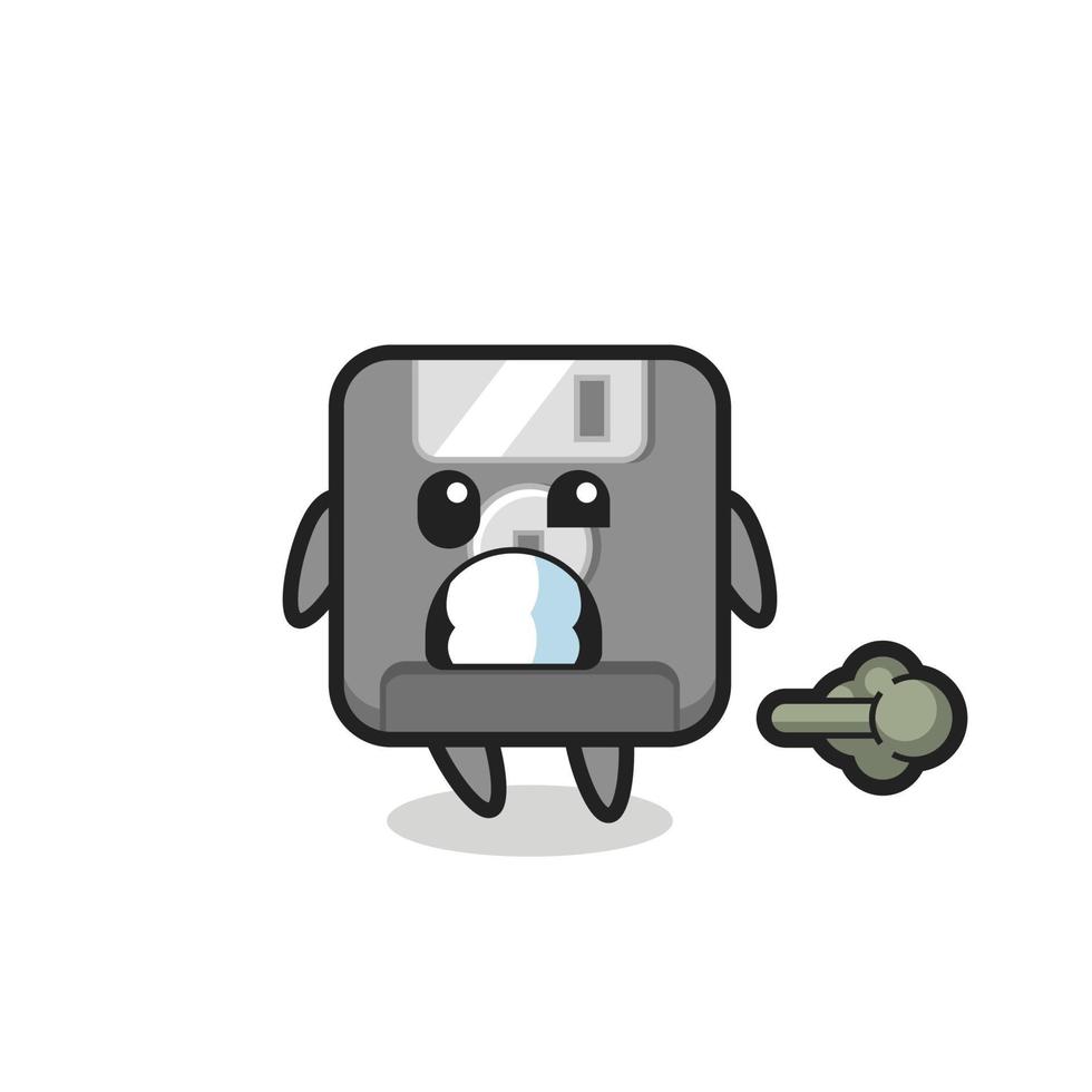 the illustration of the floppy disk cartoon doing fart vector