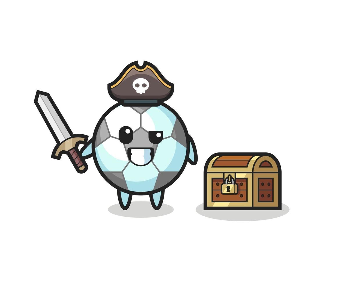 the football pirate character holding sword beside a treasure box vector