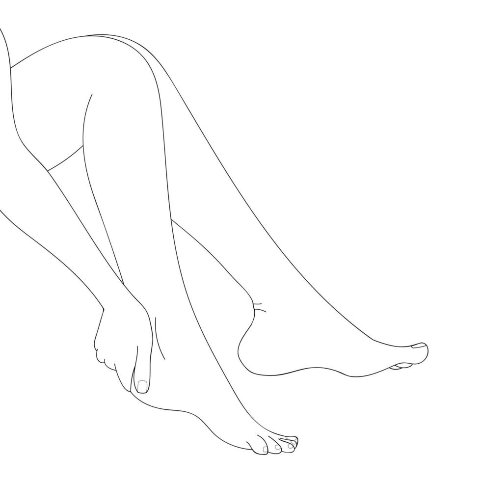Slender female legs, barefoot, side view. vector