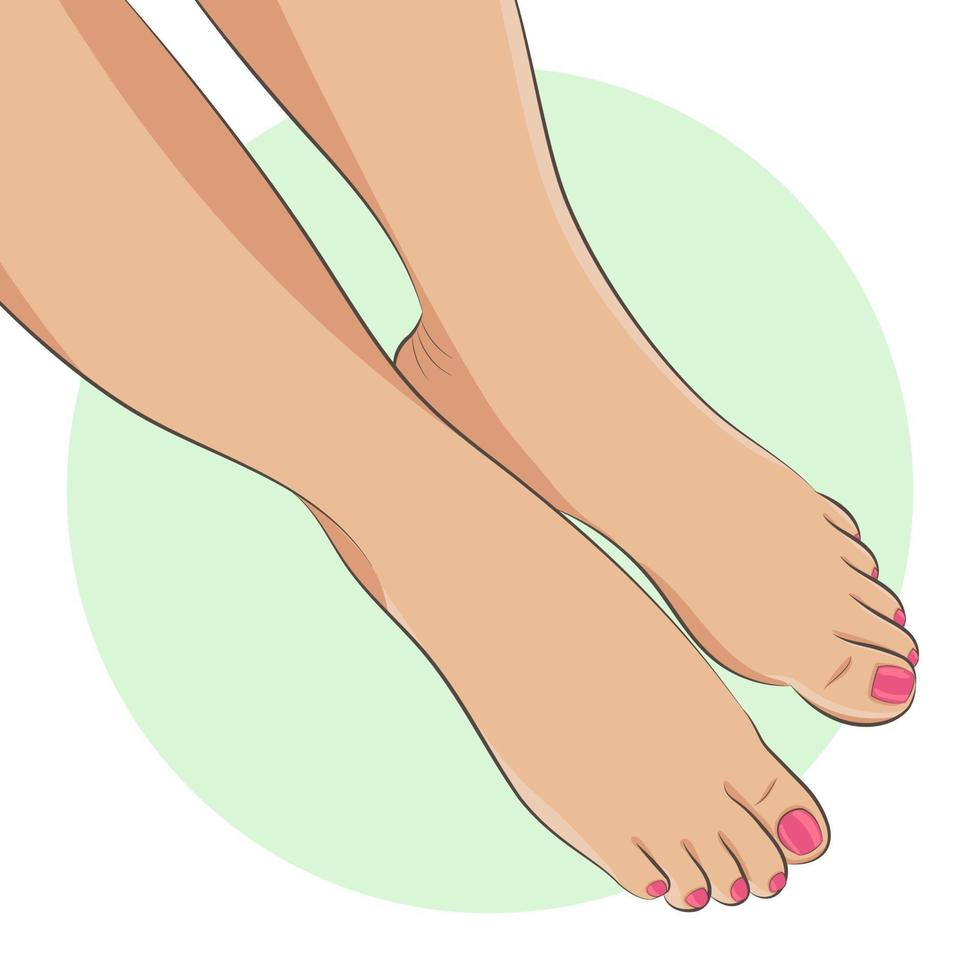 Bare female feet with accurate pedicure, pink toenails vector