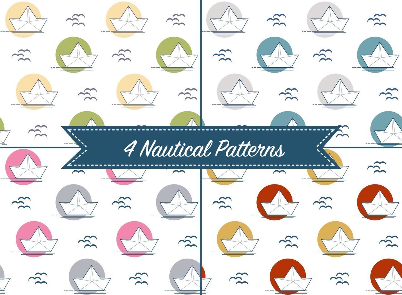 Set of four patterns with origami paper boats or ships in differ vector