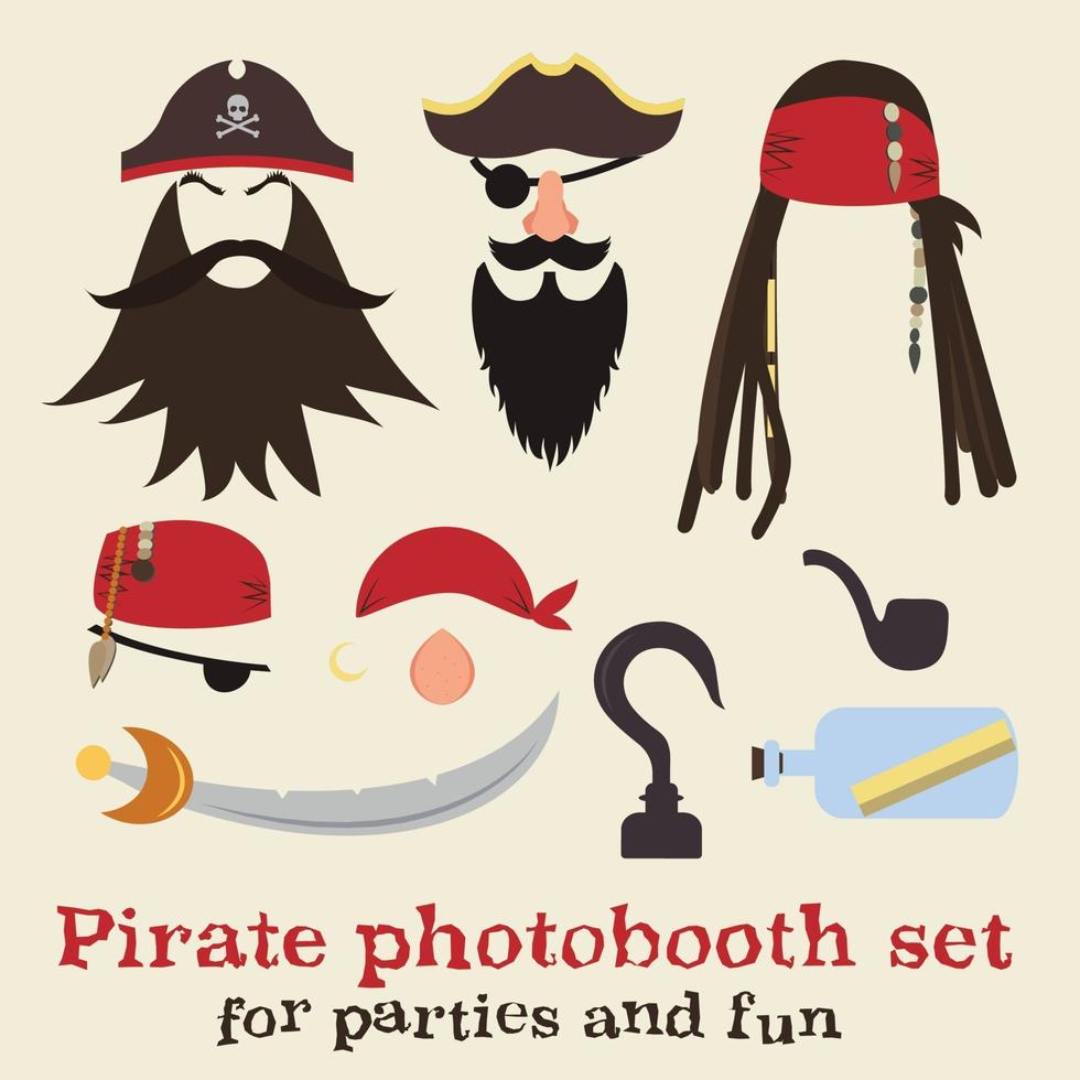 conjunto de elementos piratas. conjunto de vectores de accesorios de cabina de fotos pirata