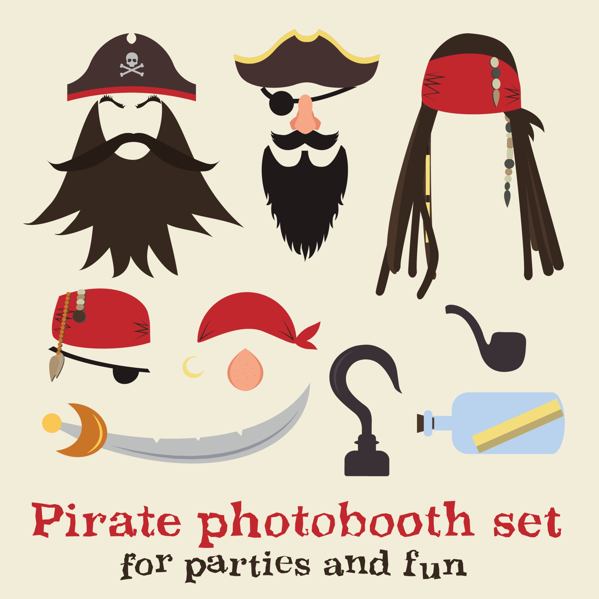 Set of pirate elements. Pirate photo booth props vector set 3419513 Vector  Art at Vecteezy