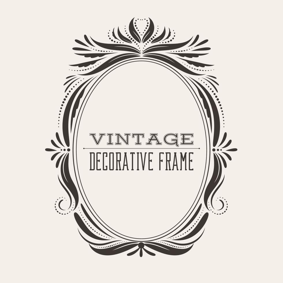 Oval vector vintage border frame with retro ornament pattern