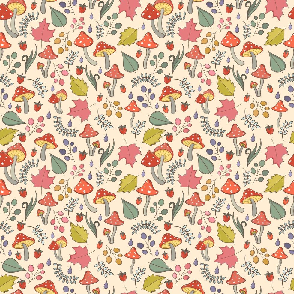Autumn seamless pattern with toadstool, amanita vector