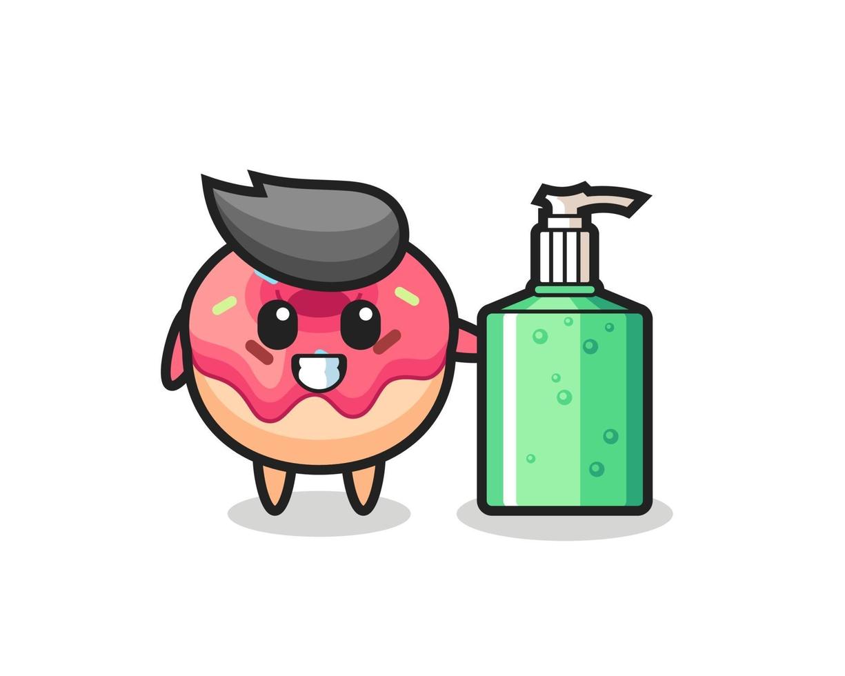 cute doughnut cartoon with hand sanitizer vector