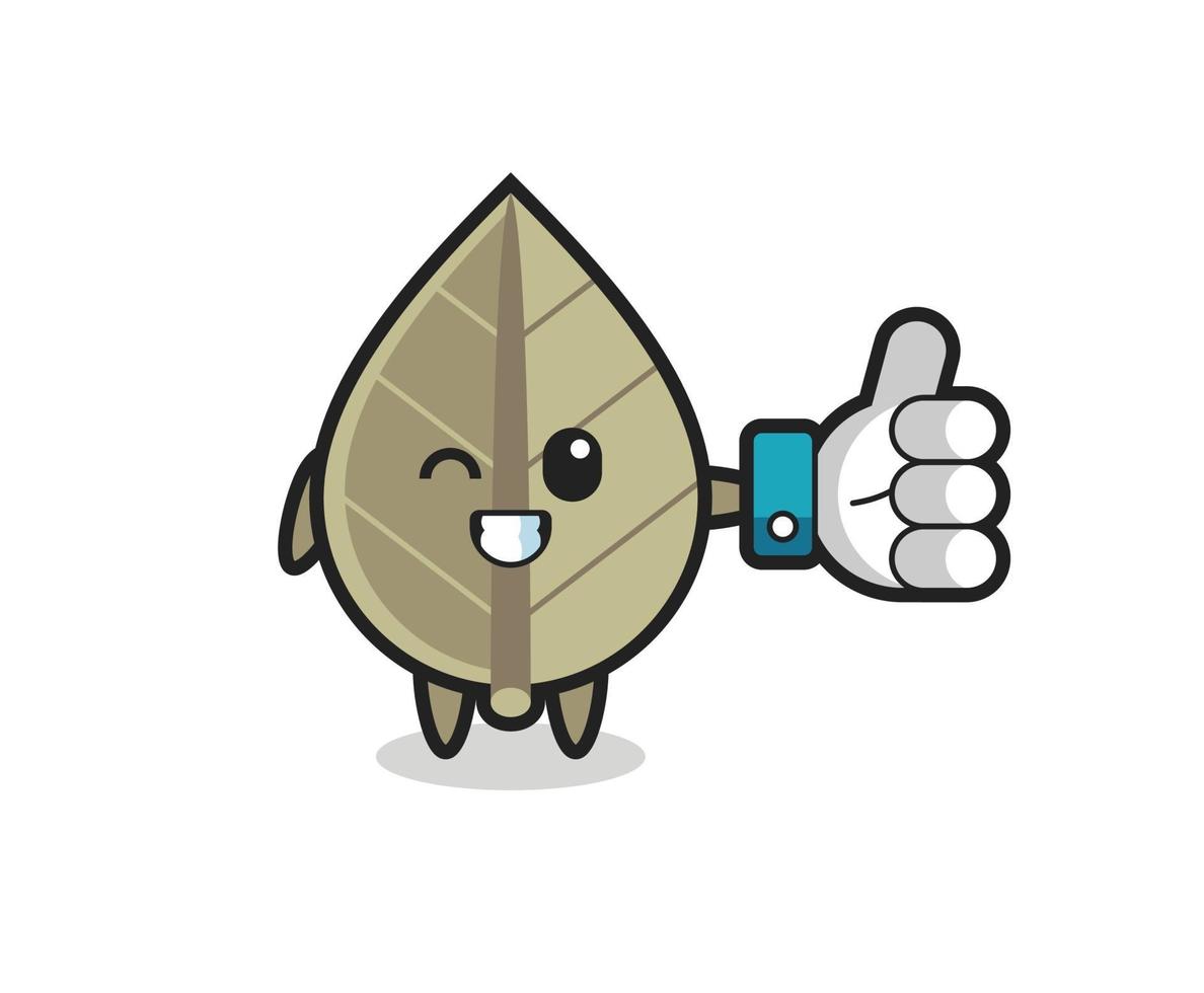 cute dried leaf with social media thumbs up symbol vector