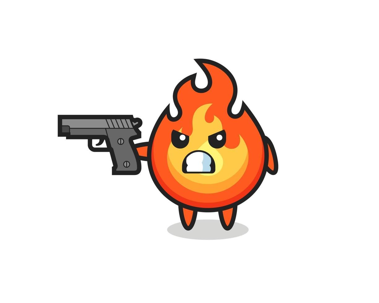 el lindo personaje de fuego dispara con una pistola vector